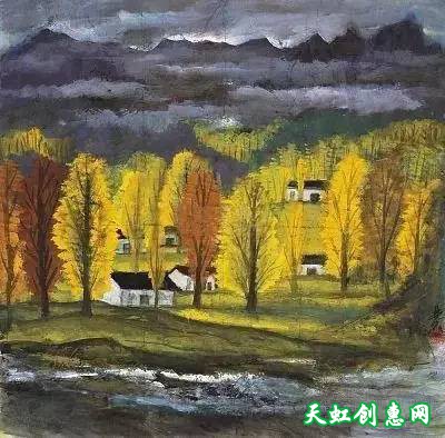 吴冠中国画作品欣赏《小镇秋色》