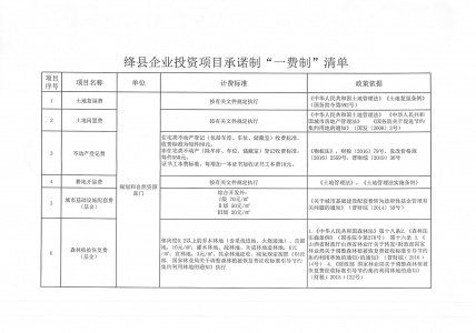 绛县企业投资项目承诺制“一费制”清单的公示