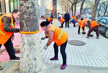 运城经济技术开发区给树木刷红涂白