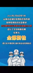 公告：运城市眼科医院等部分区域重点人群全员核酸检测结果全部为阴性